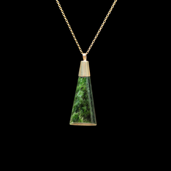 Hei Toki Koura Raukaraka Marsden Black Flower Jade - Gold-Capped Greenstone Adze Pendant