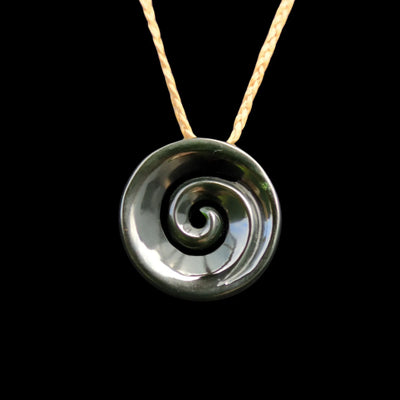 Koru Kawakawa- Greenstone Spiral Pendant - Sands Carving Studio