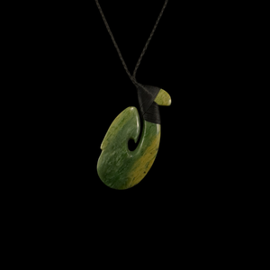 Hei Matau Raukaraka - Greenstone Fish Hook Pendant