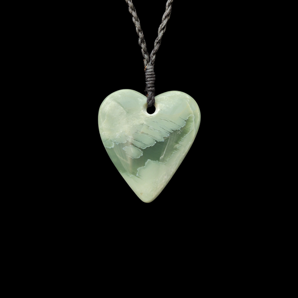 hei Matau inanga greenstone heart pendant by sands carving studio