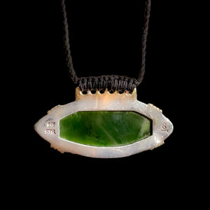 Gold & Silver Wrapped Pounamu Flower Jade Marquee Necklace with Traditional Binding