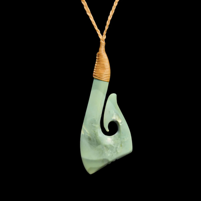 Hei Matau Inanga- Greenstone Fishhook Pendant - Sands Carving Studio