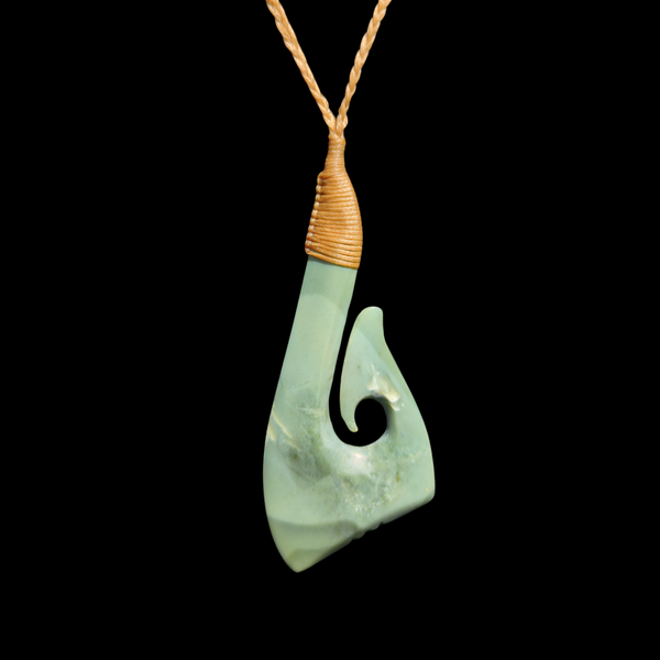 Hei Matau Inanga- Greenstone Fishhook Pendant