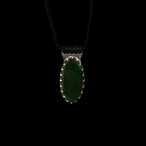 Oval Greenstone Silver Necklace