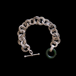 Sterling Silver Chain Link and Pounamu Ring Bracelet
