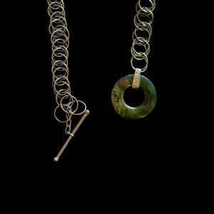 Sterling Silver Chain Link and Raukaraka Pounamu Ring Bracelet