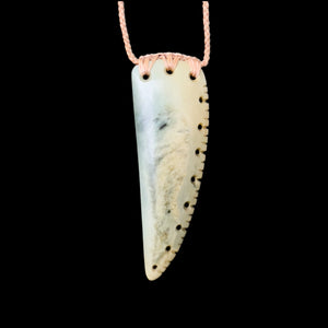 Inanga Pounamu Rei Niho - Whale Tooth Pendant with Whakapapa Notches