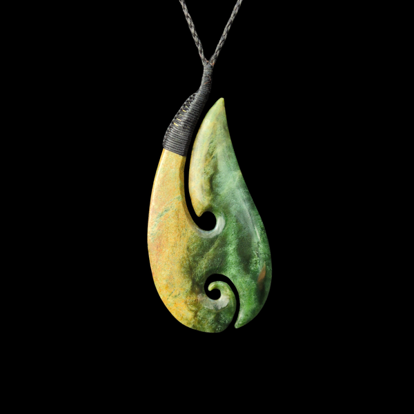 Hei Matau Raukaraka- Greenstone Fishhook Pendant