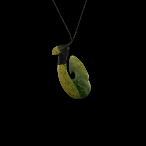 Hei Matau Raukaraka - Greenstone Fish Hook Pendant