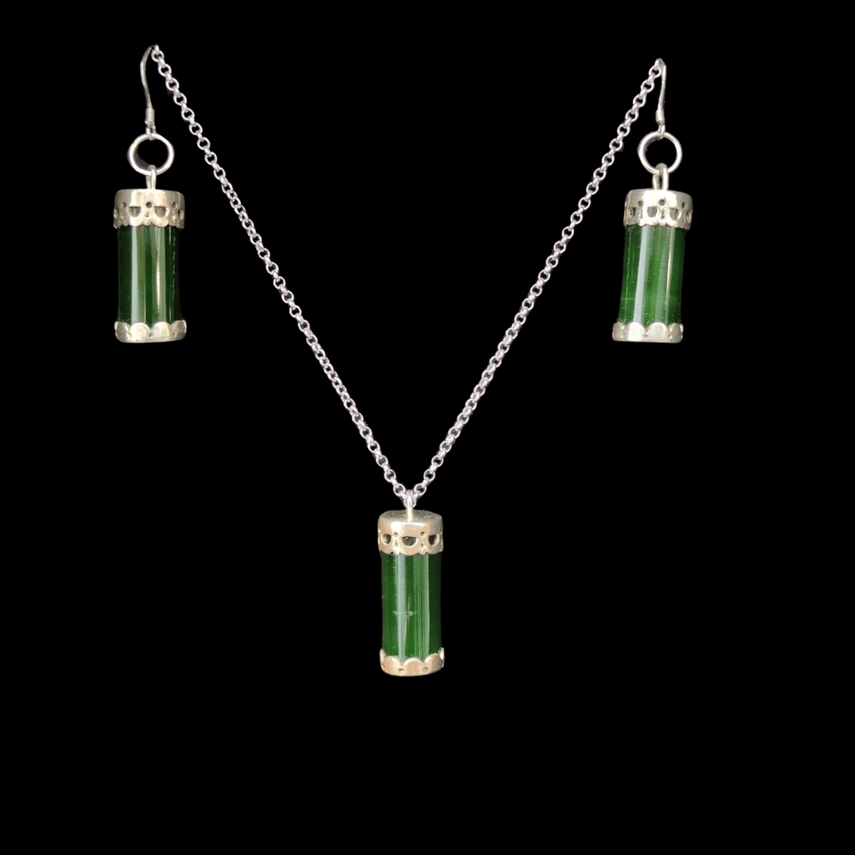 sterling silver and marsden kawakawa pounamu set by sands