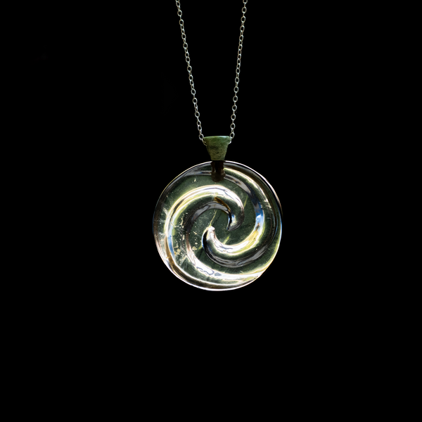 Sterling Silver and Kauri Gum Raukaraka Koru - Spiral Pendant