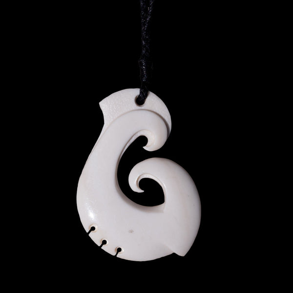Koru Bone Hei Matau - Contemporary Bone Fish Hook Pendant - Sands ...
