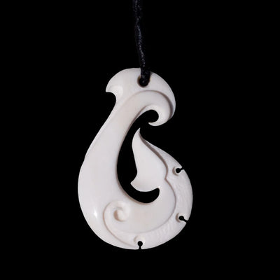 Hei Matau - Contemporary Bone Fishhook Pendant - Sands Carving Studio