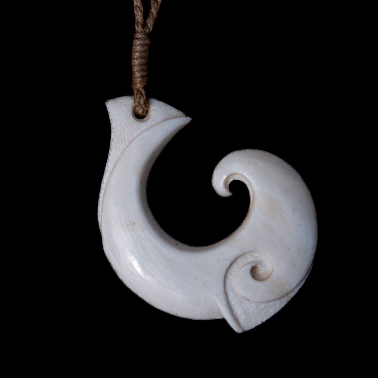 Bone Hei Matau  Bone Fish Hook Pendant - Sands Carving Studio
