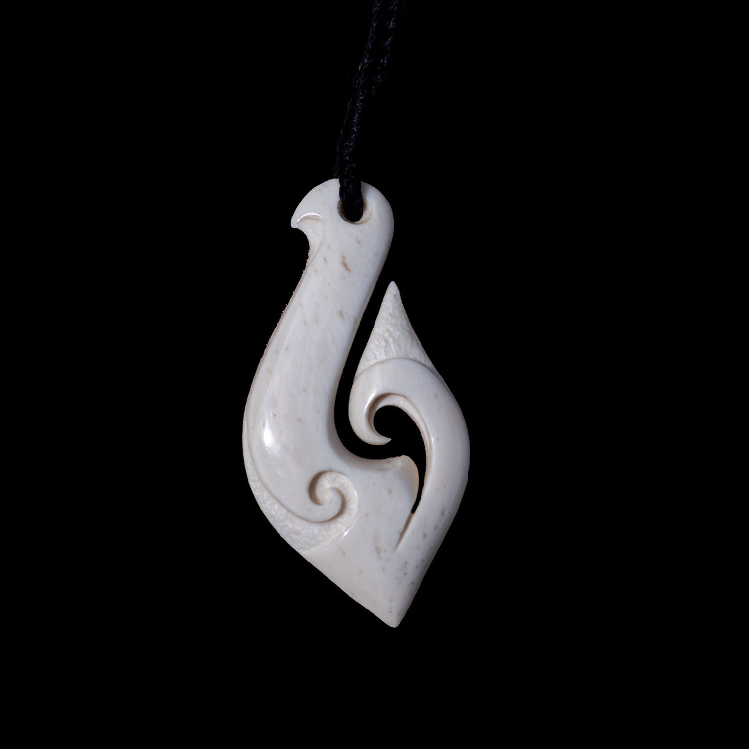 Koru Bone Hei Matau - Contemporary Bone Fish Hook Pendant - Sands Carving  Studio