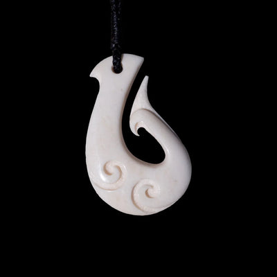 Hei Matau - Contemporary Bone Fishhook Pendant - Sands Carving Studio