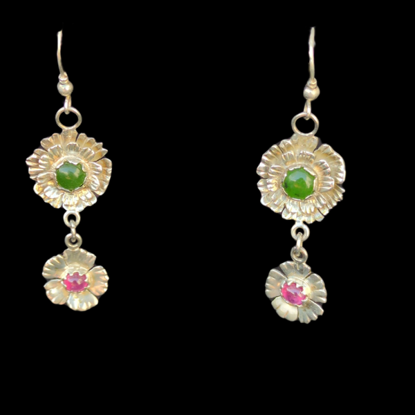 Kahurangi / Rubies and Sterling Silver Mau Taringa - Earrings