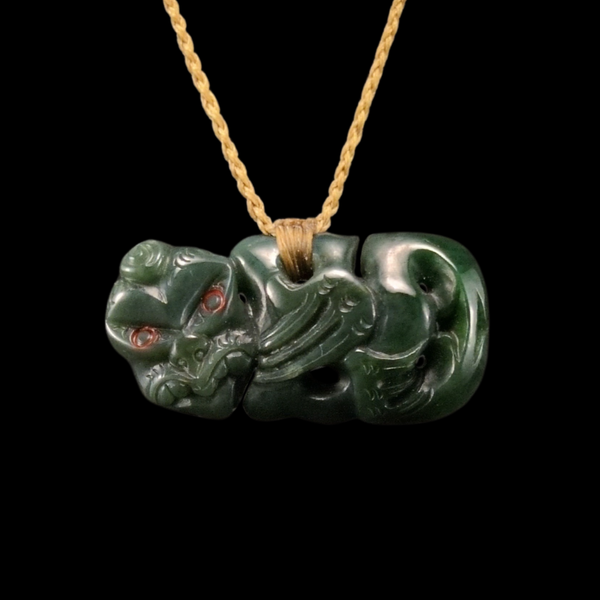 Hei Tiki Kawakawa - Greenstone Tiki Pendant