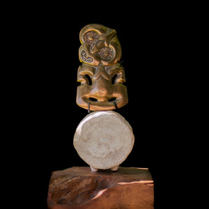Limited Edition Bronze Hei Tiki Sculpture with a Whale Vertebrae and Kauri Base - Sands Signature