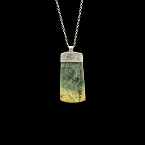 Hei Toki Kawata Raukaraka - Sterling Silver Greenstone Necklace