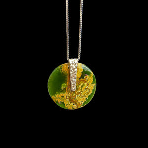 Flower Jade Disk Pendant - Silver Chain Pendant