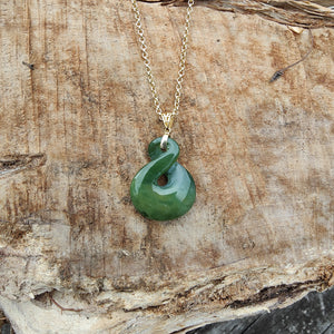 Pounamu & Gold Pikorua - Twist Pendant