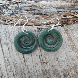 Pounamu Koru Mau Taringa - NZ Jade Spiral Earrings