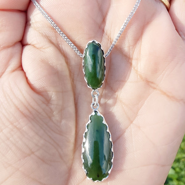 Kahurangi Pounamu and Sterling Silver Roimata Drop Necklace