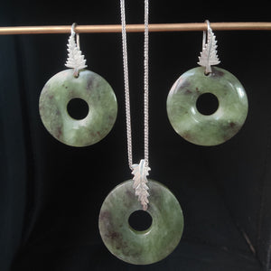 Pounamu Marama and Silver Fern Jewellery Set