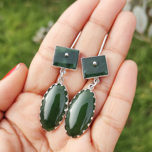 Silver and Jade Drop Earrings