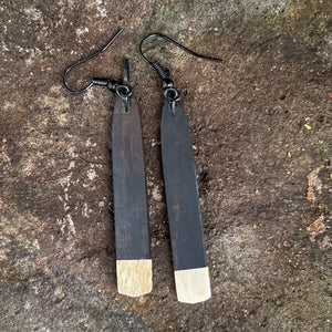 Huia Mau Taringa - Black Coral & Whale Bone Feather Earrings