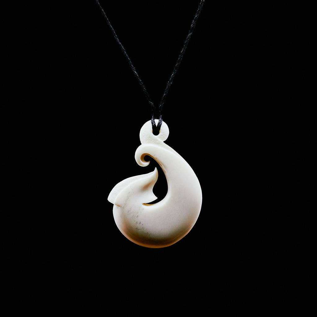Bone Koru Hei Matau - Contemporary Bone Fish Hook Pendant - Sands Carving  Studio