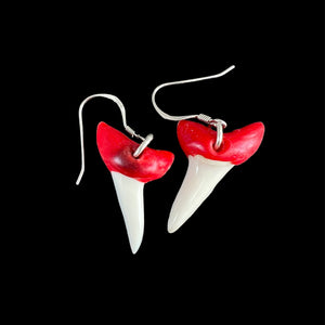 Traditional Kura Mako Mau Taringa - Red Wax Shark Teeth Earrings