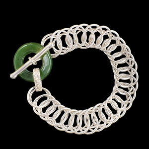 Sterling Silver Chain Link and Pounamu Ring Bracelet