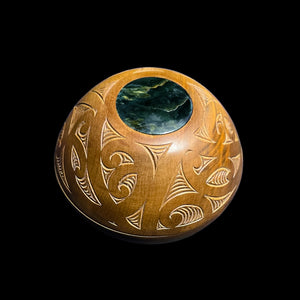 Kauri Pounamu Kumete - Carved Native Timber New Zealand Jade Bowl