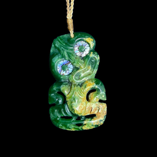 Putiputi Pounamu Hei Tiki - Flower Jade Pendant