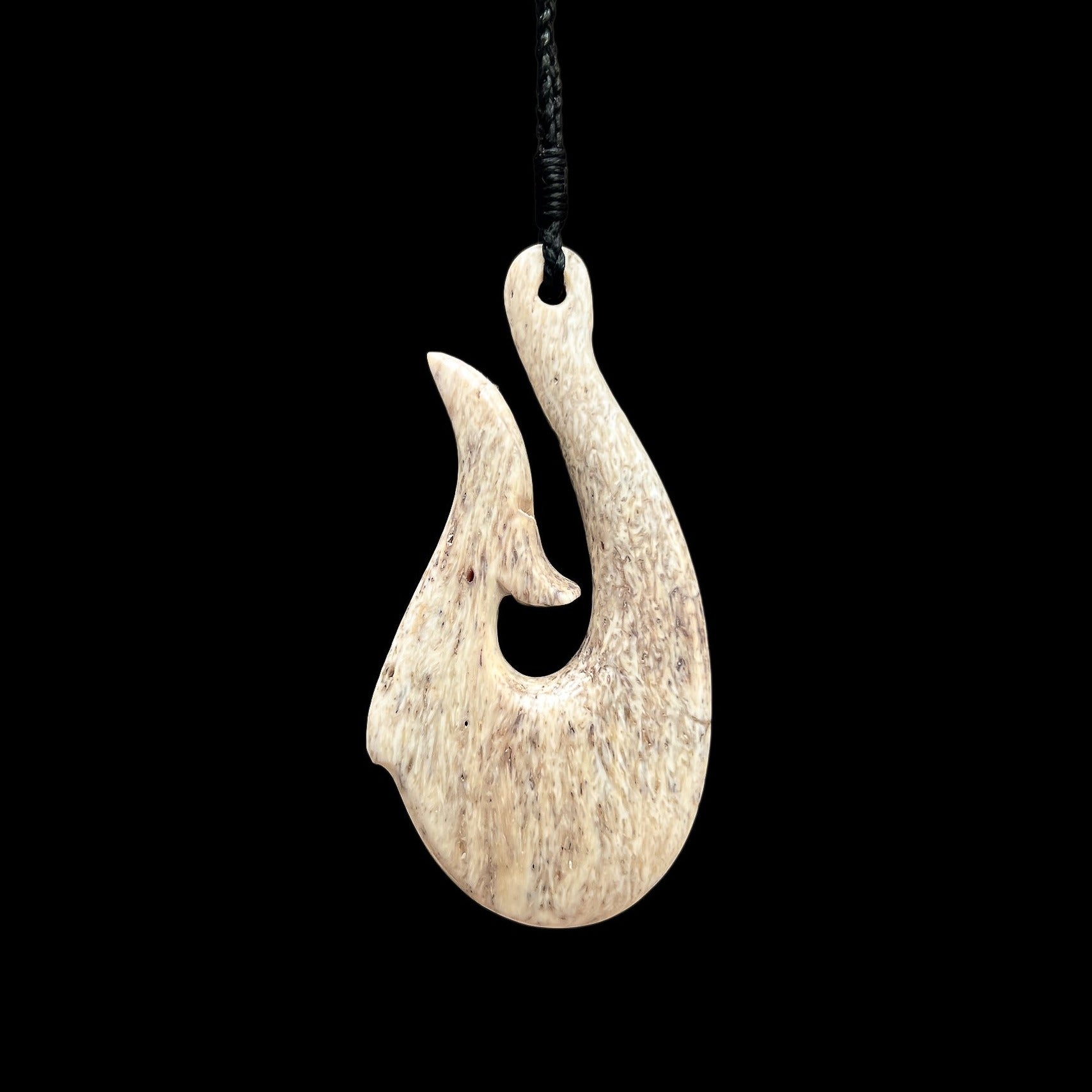 Whale Bone Hook Pendant - Koiwi Tohorā Matau Bound Pendant - Sands Carving  Studio
