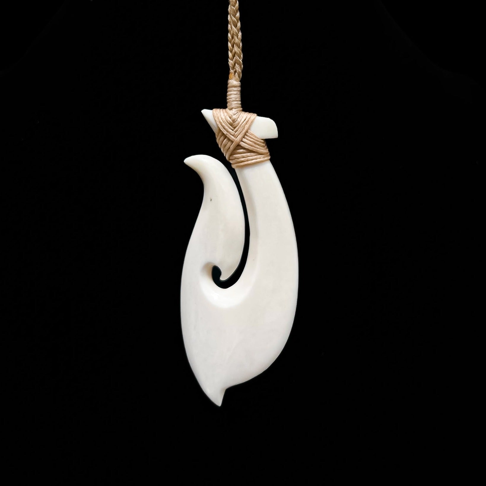 Koru Hei Matau  Contemporary Bone Fish Hook Pendant - Sands Carving Studio