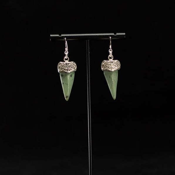Pounamu Silver Filigree Capped Mau Taringa Pendant Earrings