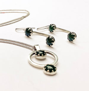 Greenstone and Silver Jewellery Earrings and Necklace Set