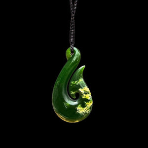Flower Jade Hei Matau Pendant - Greenstone Hook