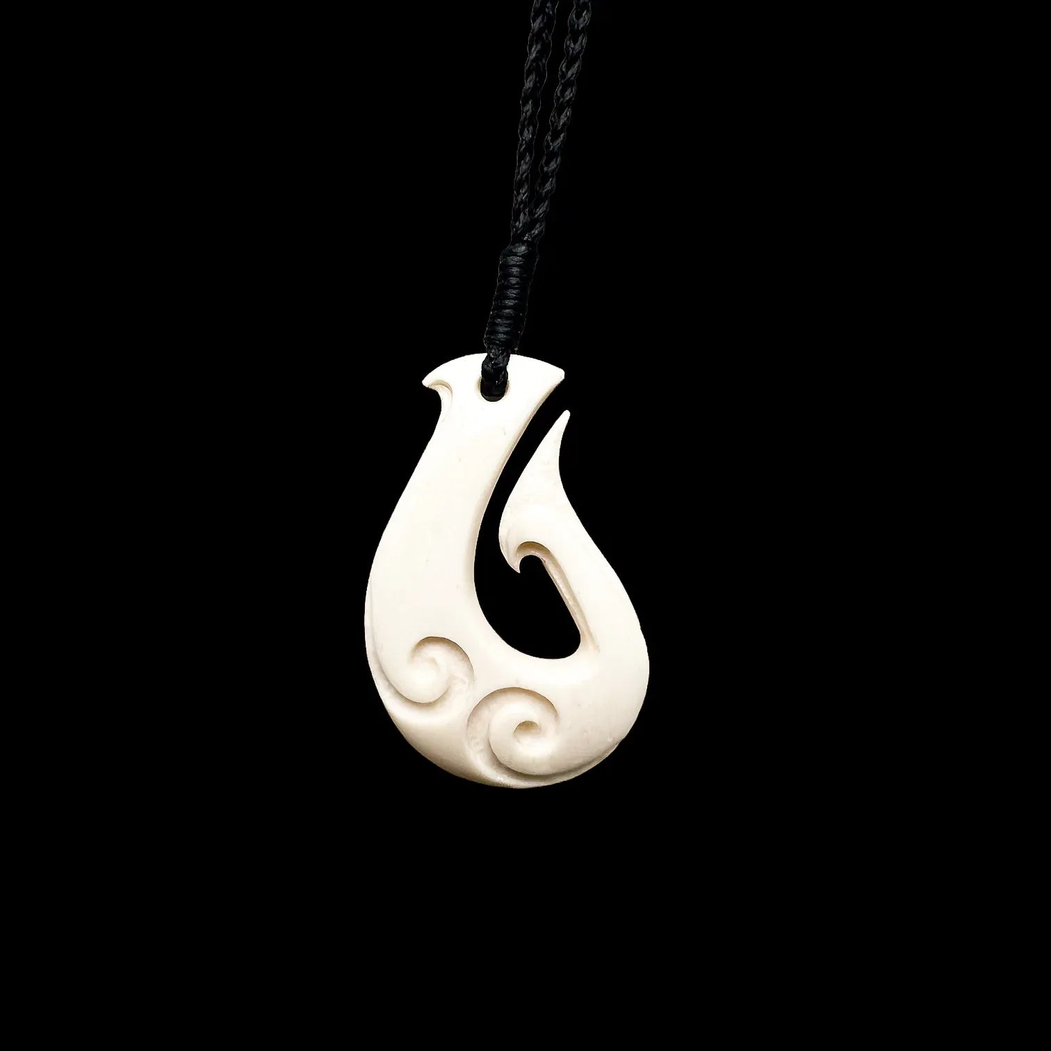 Koru Hei Matau | Contemporary Bone Fish Hook Pendant - Sands Carving Studio