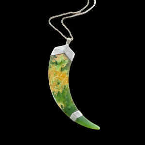 Silver Pounamu Niho - Flower Jade Tooth Pendant