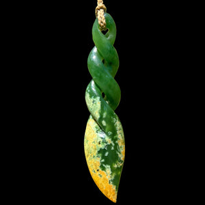 Puawai Kōwhai Pikorua - Large Flower Jade Triple Twist Pendant