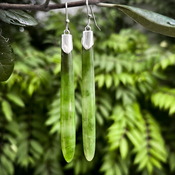 Inanga Roimata Mau Taringa - XL Greenstone Earrings