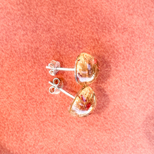 Kauri Gum Mura Ahi Mau Taringa - NZ Amber ‘Flame’ Silver Stud Earrings