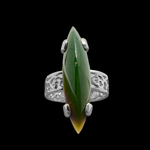 Sterling Silver Jade Marquee Filigree Ring