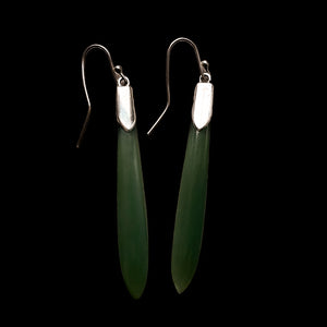 Inanga Roimata Mau Taringa - Medium Greenstone Silver Earrings