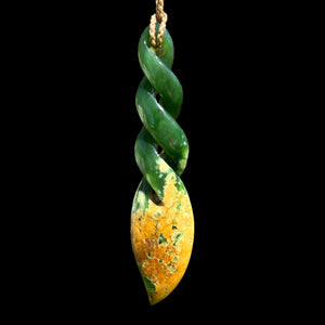 Puawai Kōwhai Pikorua - Large Flower Jade Triple Twist Pendant