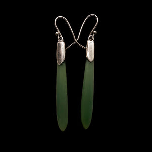 Inanga Roimata Mau Taringa - Medium Greenstone Silver Earrings